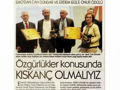 EMO`DAN CAN DÜNDAR VE ERDEM GUL`E ONUR ÖDÜLÜ (CUMHURİYET)