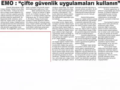 EMO : `ÇİFTE GÜVENLİK UYGULAMALARI KULLANIN` (ANTALYA EKONOMİ-09.04.2016)