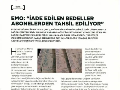 EMO: `İADE EDİLEN BEDELLER ABONELERDEN TAHSİL EDİLİYOR` (KAYNAK ELEKTRİK)