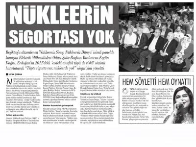 NÜKLEERİN SİGORTASI YOK - GAZETE İSTANBUL 17 NİSAN 2016