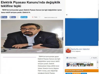 ELEKTRİK PİYASASI KANUNU`NDA DEĞİŞİKLİK TEKLİFİNE TEPKİ (SANLİURFA.COM)