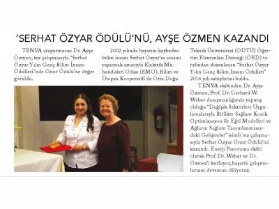 `SERHAT ÖZYAR ÖDÜLÜ`NÜ, AYŞE ÖZMEN KAZANDI (ENERJİ PANORAMA)