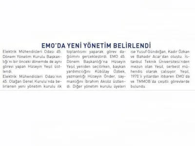 EMO`DA YENİ YÖNETİM BELİRLENDİ (ENERJİ PANORAMA)