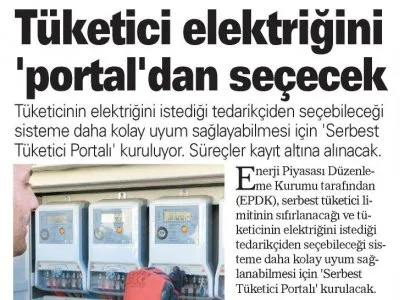 TÜKETİCİ ELEKTRİĞİNİ `PORTALDAN SEÇECEK (AKŞAM)