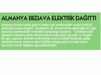 ALMANYA BEDAVA ELEKTRİK DAĞITTI (CUMHURİYET)