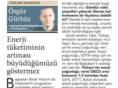 ENERJİ TÜKETİMİNİN ARTMASI BÜYÜDÜĞÜMÜZÜ GÖSTERMEZ (ÖZGÜR GÜRBÜZ- BİRGÜN)