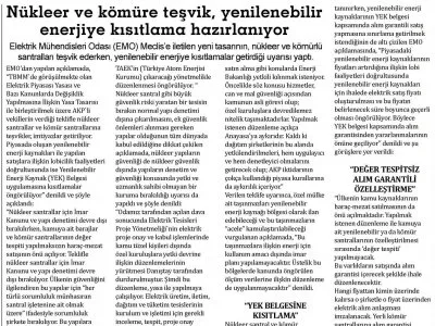 NÜKLEER VE KÖMÜRE TEŞVİK, YENİLENEBİLİR ENERJİYE KISITLAMA HAZIRLANIYOR (MERSİN HAKİMİYET)