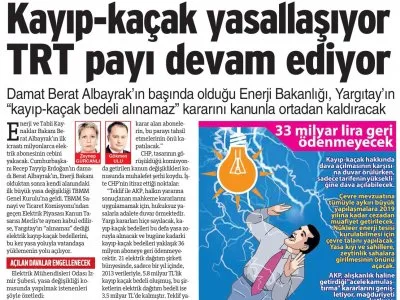 KAYIP-KAÇAK YASALLAŞIYOR TRT PAYI DEVAM EDİYOR (SÖZCÜ)
