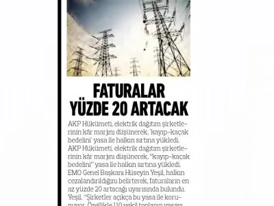 FATURALAR YÜZDE 20 ARTACAK (ESKİŞEHİR YENİGÜN)