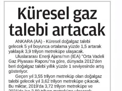 KÜRESEL GAZ TALEBİ ARTACAK (24 SAAT)