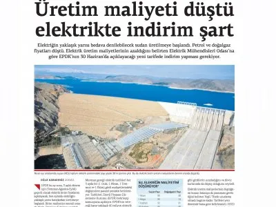 ÜRETİM MALİYETİ DÜŞTÜ ELEKTRİKTE İNDİRİM ŞART (YENİ HAYAT)