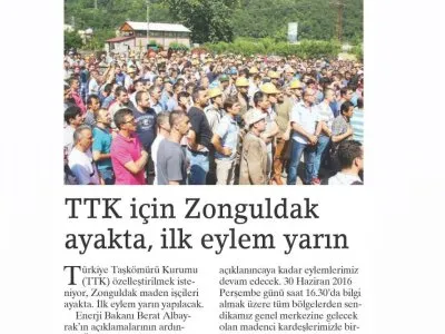 TTK İÇİN ZONGULDAK AYAKTA, İLK EYLEM YARIN  (BİRGÜN)