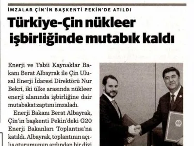TÜRKİYE-ÇİN NÜKLEER İŞBİRLİĞİNDE MUTABIK KALDI (DÜNYA)