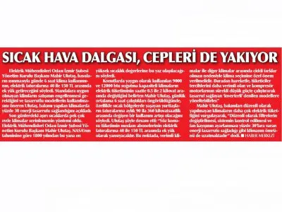 SICAK HAVA DALGASI, CEPLERİ DE YAKIYOR (YENİ GÜN)