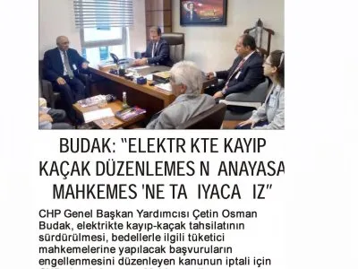 BUDAK:ELEKTRİKTE KAYIP KAÇAK DÜZENLEMESİNİ ANAYASA MAHKEMESİ`NE TAŞIYACAĞIZ (MANAVGATIN SESİ)