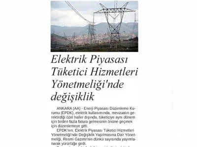 ELEKTRİK PİYASASI TÜKETİCİ HİZMETLERİ YÖNETMELİĞİ`NDE DEĞİŞİKLİK  (24 SAAT)