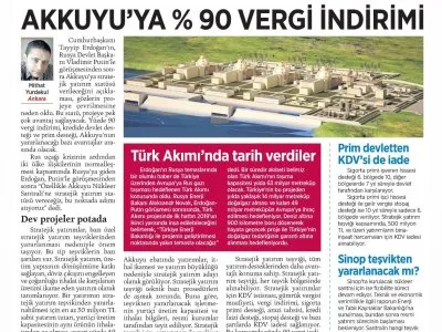 AKKUYU`YA % 90 VERGİ İNDİRİMİ (MİLLİYET)