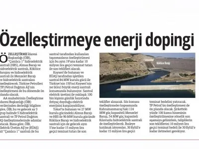 ÖZELLEŞTİRMEYE ENERJİ DOPİNGİ (HÜRRİYET)