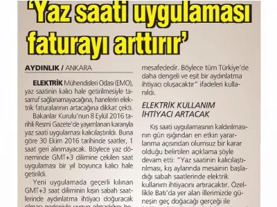 YAZ SAATİ UYGULAMASI FATURAYI ARTTIRIR (AYDINLIK)