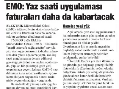 EMO : YAZ SAATİ UYGULAMASI FATURALARI DAHA DA KABARTACAK (GÜNEYDOĞU EKSPRES)