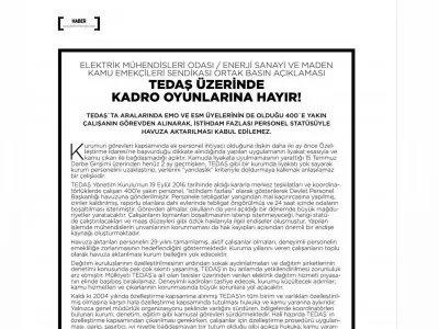 TEDAŞ ÜZERİNDE KADRO OYUNLARINA HAYIR! (KAYNAK ELEKTRİK)