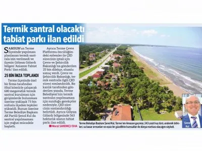TERMİK SANTRAL OLACAKTI TABİAT PARKI İLAN EDİLDİ (HÜRRİYET)
