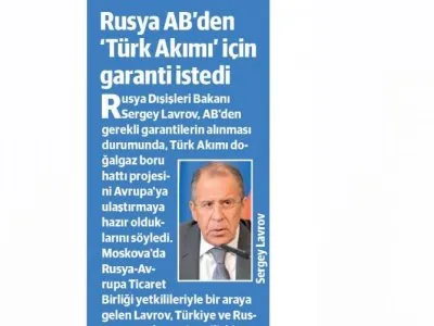 RUSYA AB`DEN `TÜRK AKIMI İÇİN GARANTİ İSTEDİ (YENİ ŞAFAK)