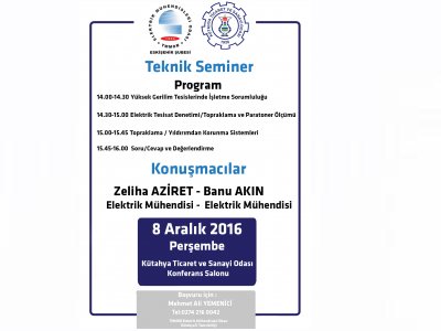 KÜTAHYA TİCARET VE SANAYİ ODASINDA TEKNİK SEMİNER DÜZENLENECEK