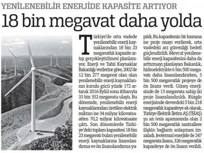 18 BİN MEGAVAT DAHA YOLDA (TÜRKİYE)