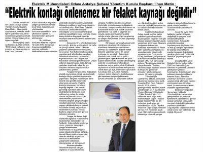 ELEKTRİK KONTAĞI ÖNLENEMEZ BİR FELAKET DEĞİLDİR (ANTALYA EKONOMİ-05.12.2016)