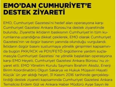 EMO`DAN CUMHURİYET`E DESTEK ZİYARETİ (KAYNAK ELEKTRİK)
