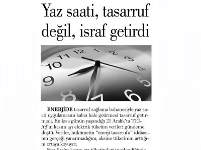YAZ SAATİ, TASARRUF DEĞİL, İSRAF GETİRDİ (GÜNLÜK EVRENSEL)