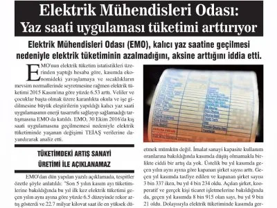 ELEKTRİK MÜHENDİSLERİ ODASI: YAZ SAATİ UYGULAMASI TÜKETİMİ ARTTIRIYOR (FIRAT)