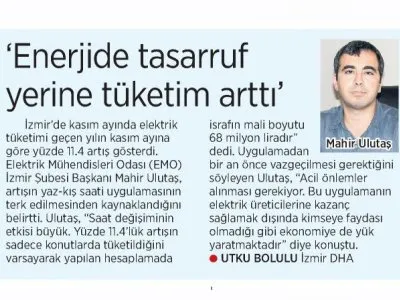 `ENERJİDE TASARRUF YERİNE TÜKETİM ARTTI` (MİLLİYET)