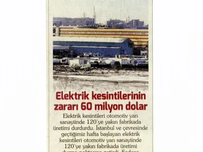 ELEKTRİK KESİNTİLERİNİN ZARARI 60 MİLYON DOLAR (KORKUSUZ)