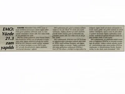 EMO: YÜZDE 21.3 ZAM YAPILDI (ORTADOĞU)