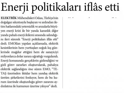 ENERJİ POLİTİKALARI İFLAS ETTİ (YENİ ASYA)