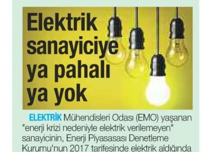 ELEKTRİK SANAYİCİYE YA PAHALİ YA YOK (BURSA HAKİMİYET)