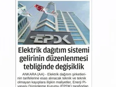 ELEKTRİK DAĞITIM SİSTEMİ GELİRİNİN DÜZENLENMESİ TEBLİĞİNDE DEĞİŞİKLİK (24 SAAT)
