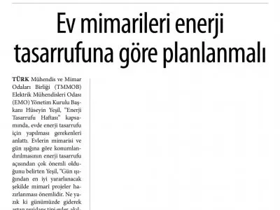 EV MİMARİLERİ ENERJİ TASARRUFUNA GÖRE PLANLANMALI (YENİ ASYA)