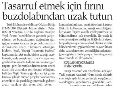 TASARRUF ETMEK İÇİN FIRINI BUZDOLABINDAN UZAK TUTUN (BURSA ŞEHİR)