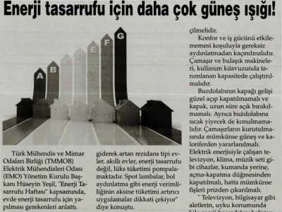 ENERJİ TASARRUFU İÇİN DAHA ÇOK GÜNEŞ IŞIĞI! (YENİ MESAJ)