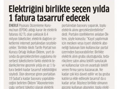 ELEKTRİĞİNİ BİRLİKTE SEÇEN YILDA 1 FATURA TASARRUF EDECEK (STAR)