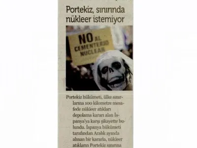 PORTEKİZ, SINIRINDA NÜKLEER İSTEMİYOR (ÖZGÜRLÜKÇÜ DEMOKRASİ)