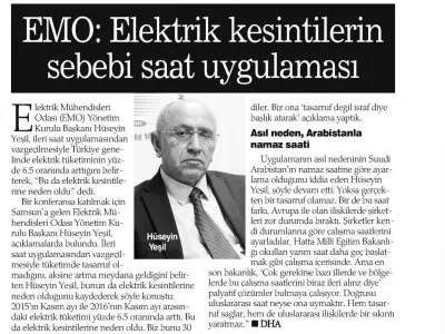 EMO: ELEKTRİK KESİNTİLERİN SEBEBİ SAAT UYGULAMASI (HABER EKSPRES)