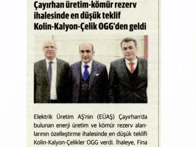 ÇAYIRHAN`A EN DÜŞÜK TEKLİF KOLİN, KALYON VE ÇELİK`TEN (DÜNYA)