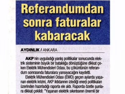 REFERANDUMDAN SONRA FATURALAR KABARACAK (AYDINLIK)