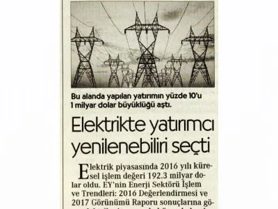 ELEKTRİKTE YATIRIMCI YENİLENEBİLİRİ SEÇTİ (CUMHURİYET)