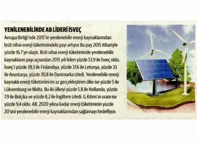 YENİLENEBİLİRDE AB LİDERİ İSVEÇ (DÜNYA)