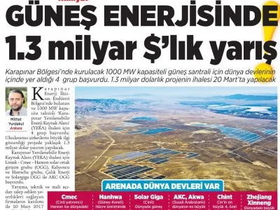 GÜNEŞ ENERJİSİNDE 1.3 MİLYAR $`LIK YARIŞ (MİLLİYET)